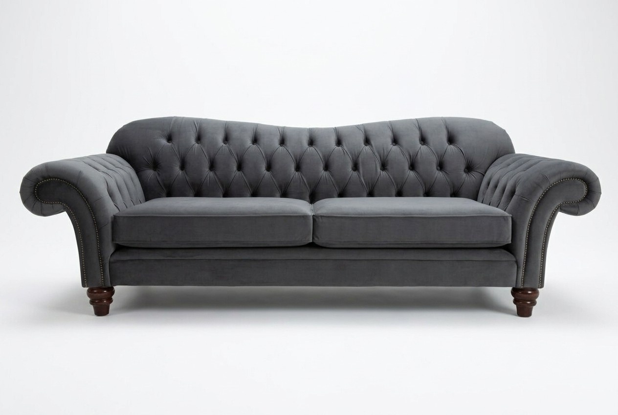 Big Sofa 4 Seater Couch Chesterfield Upholstery Seat Set Fabric Textile New Grey
