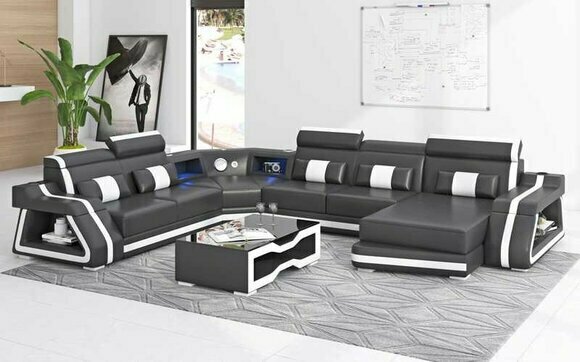 Large Corner Sofa Living Area XXL Sofa U Shape Leather Sofa Black Sofas