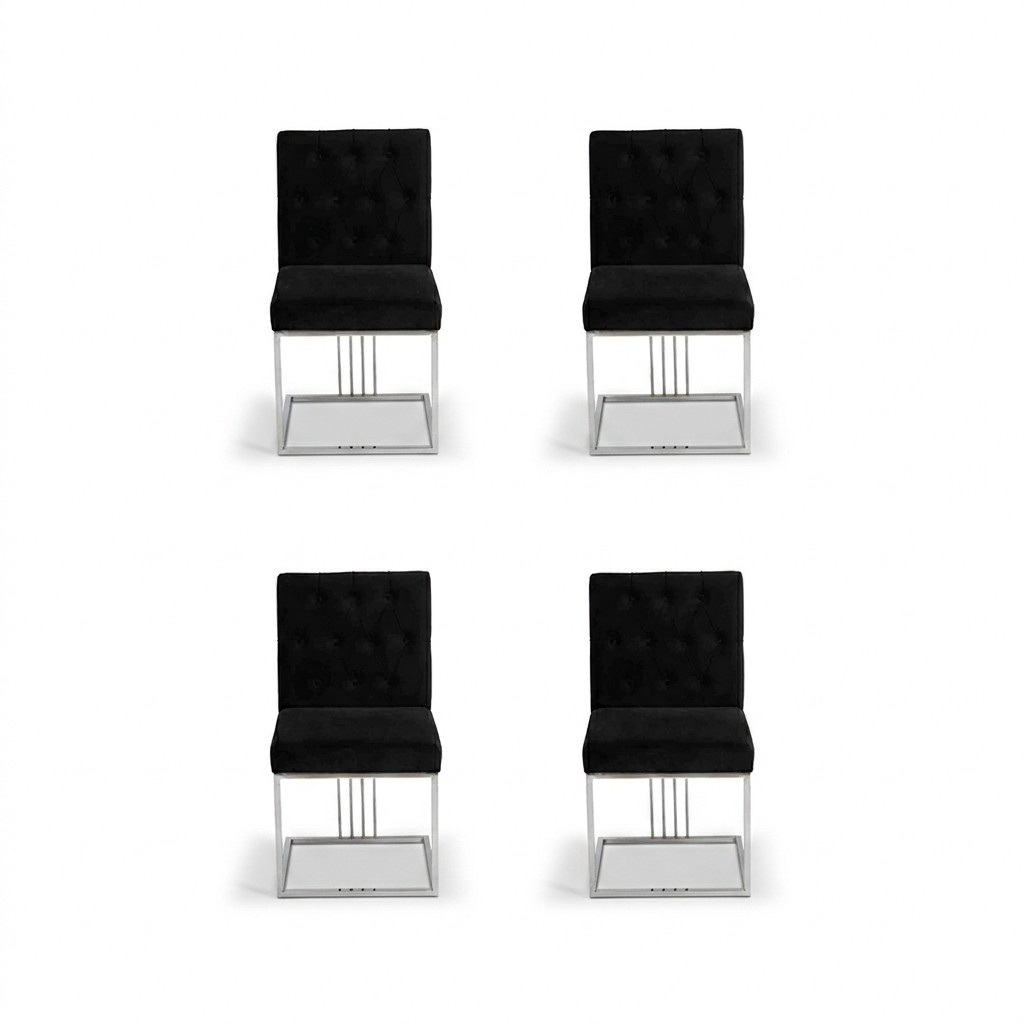 Black 4x Chairs Armchair Designer Dining Room Furniture Dining Chairs Stainless Steel Chair