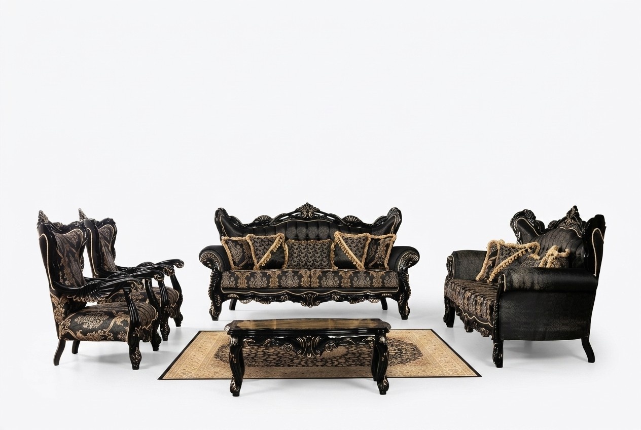 Black baroque furniture sofa set sofa couch upholstery furniture table 5pcs