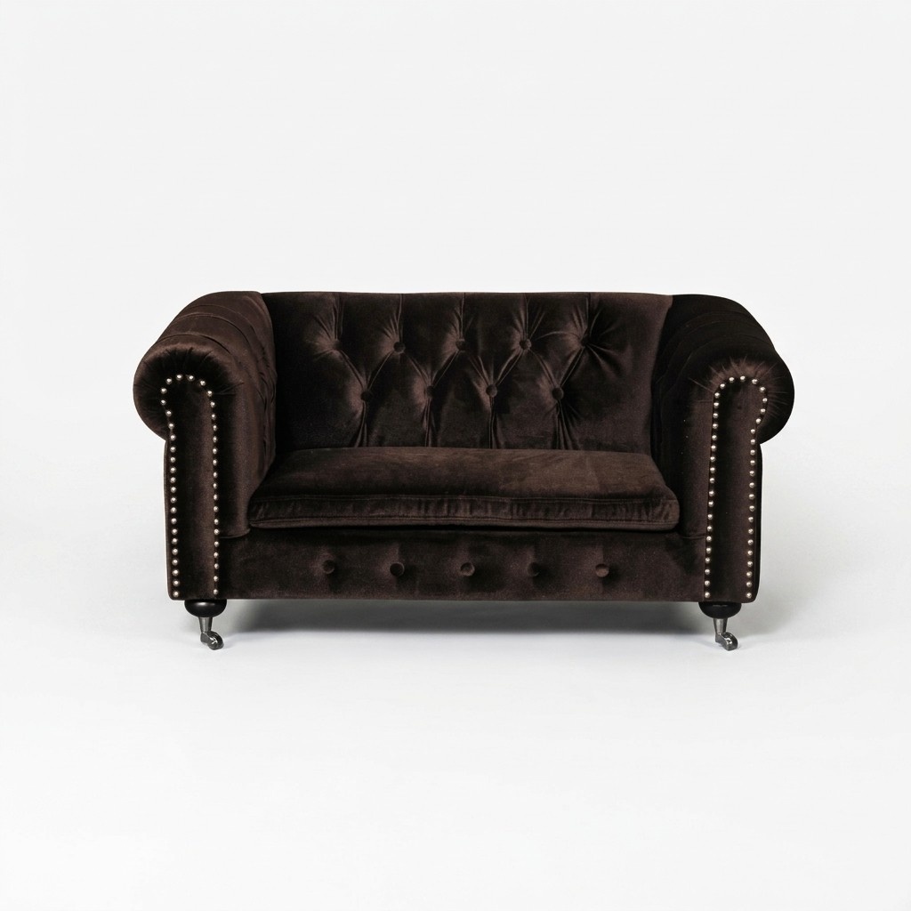 Black baroque sofa couch - Chesterfield fabric 2-seater leather textile on wheels jvfurniture®