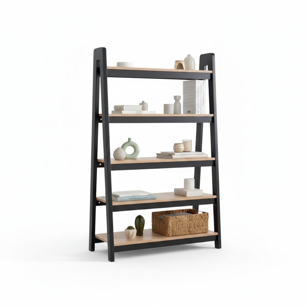 Black-Beige Bookcase Living Room Filing Shelves Wooden Shelves Furniture