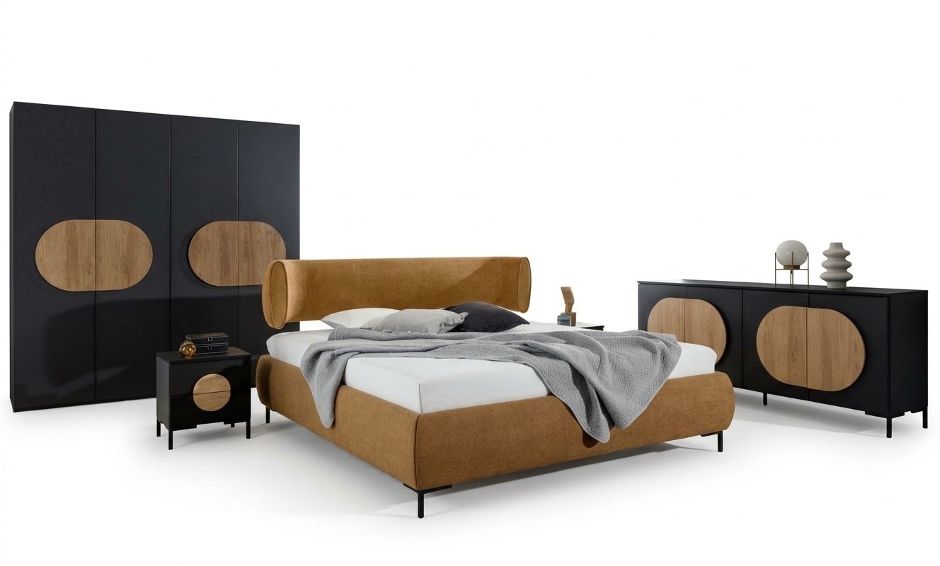 Black-brown bedroom furniture designer bed closet chest of drawers