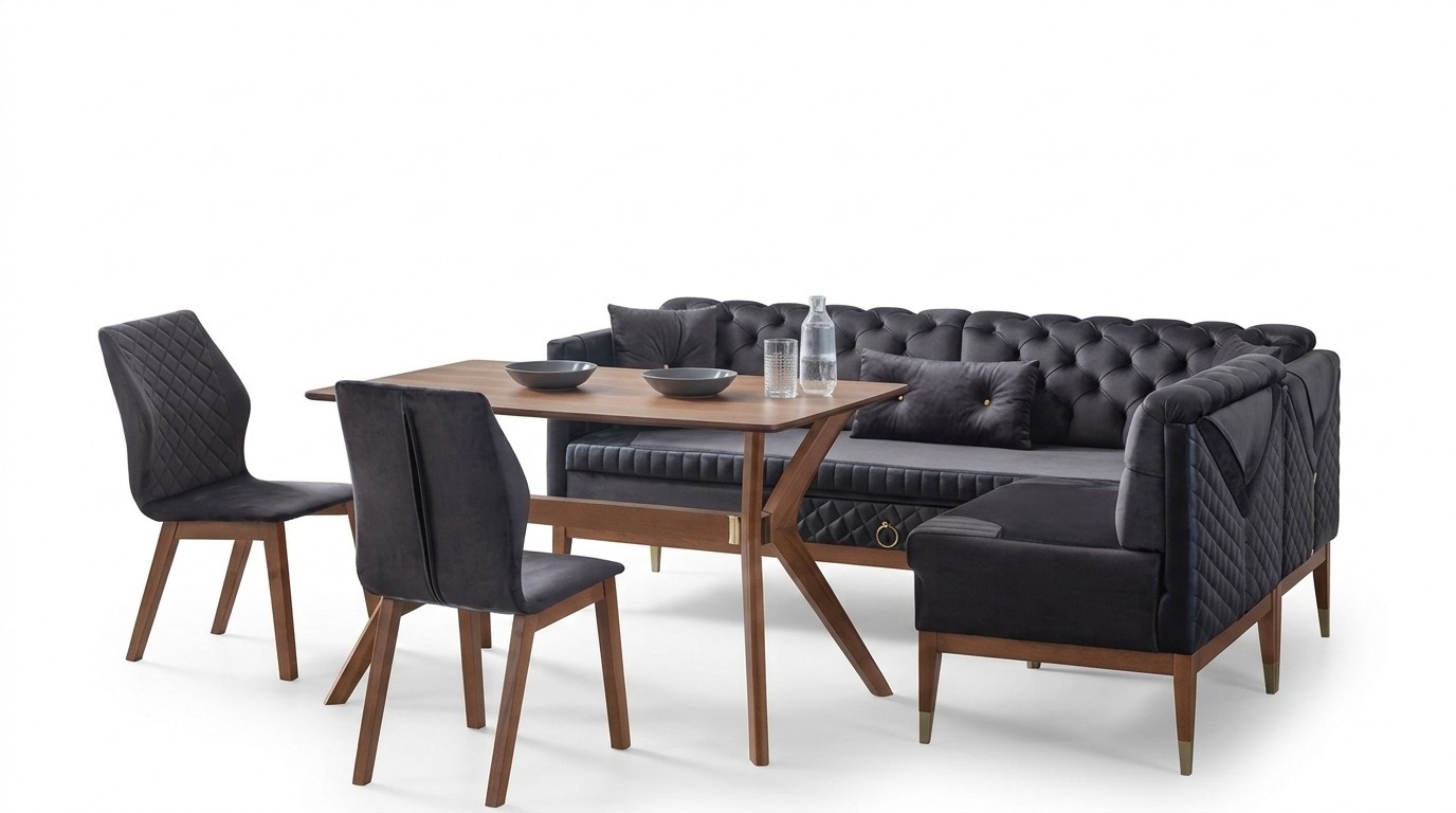 Black and brown dining room set Chesterfield corner bench designer dining table