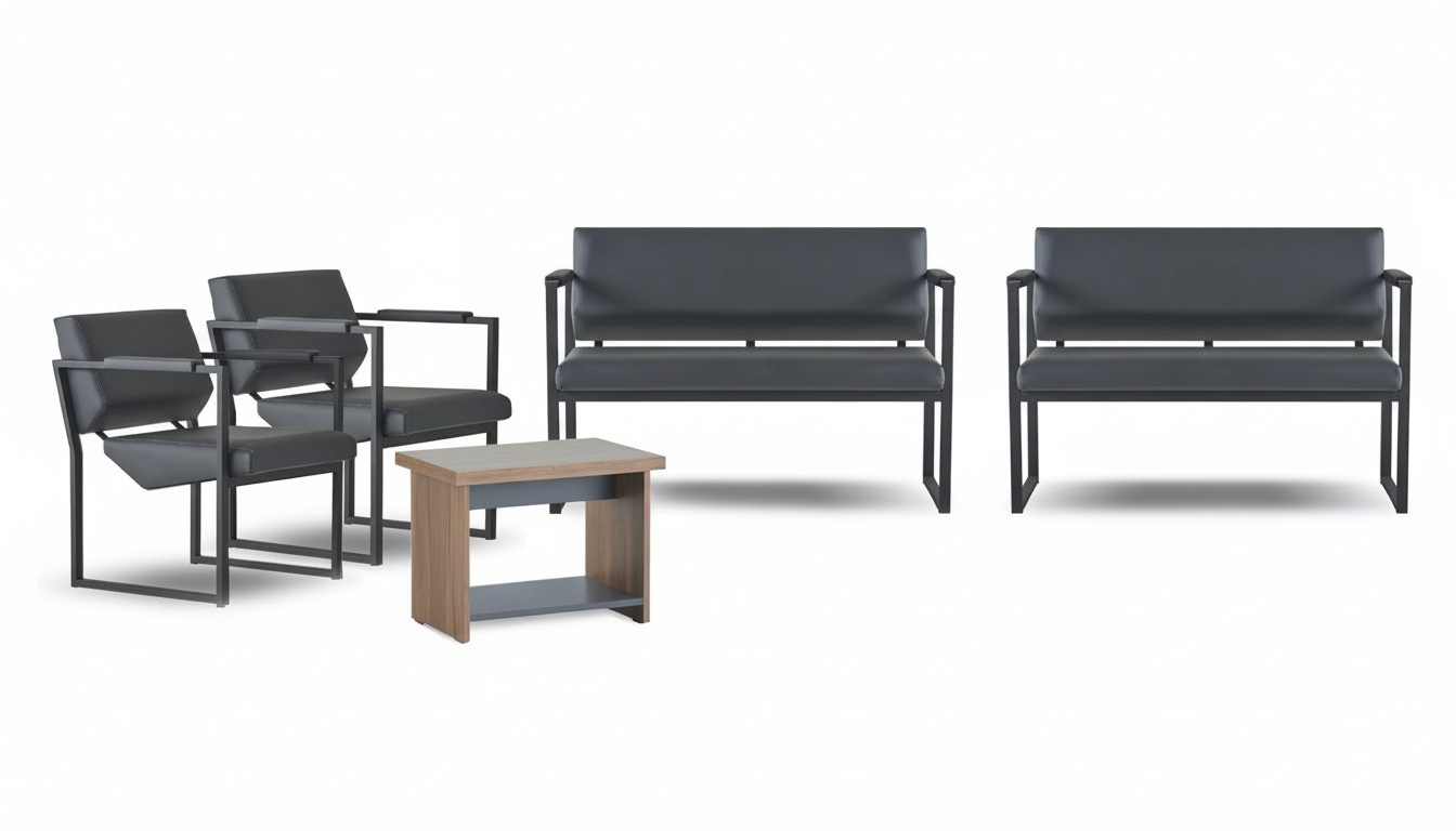 Black-brown office furniture designer side table 2 leather armchairs 2-seater