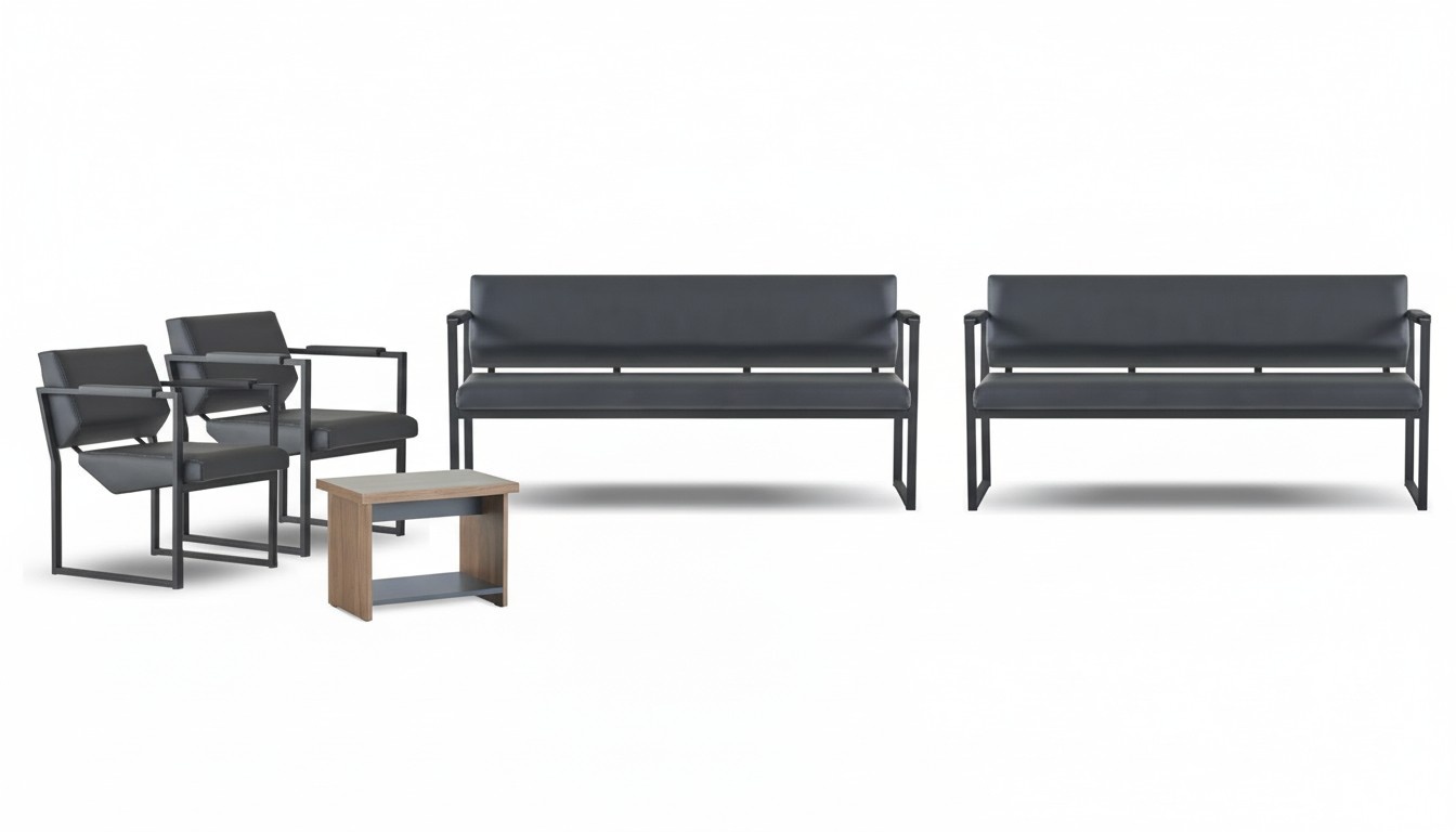 Black-brown study furniture set Elegant 3-seater 2x armchairs coffee table