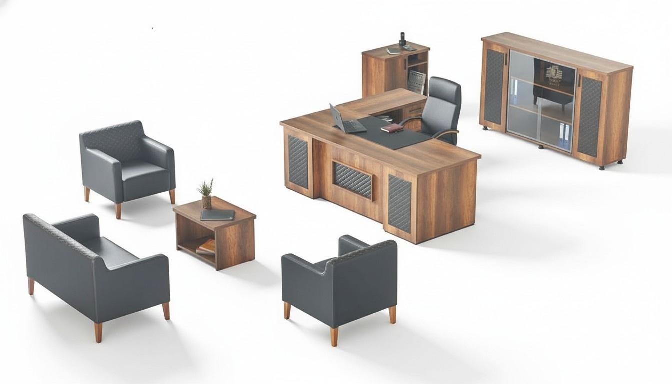 Black-Brown home office set desk sideboard sofa armchair