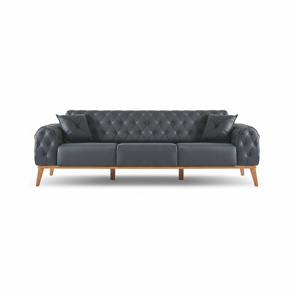 Black Chesterfield 3-Seater Luxurious Office Faux Leather Furniture