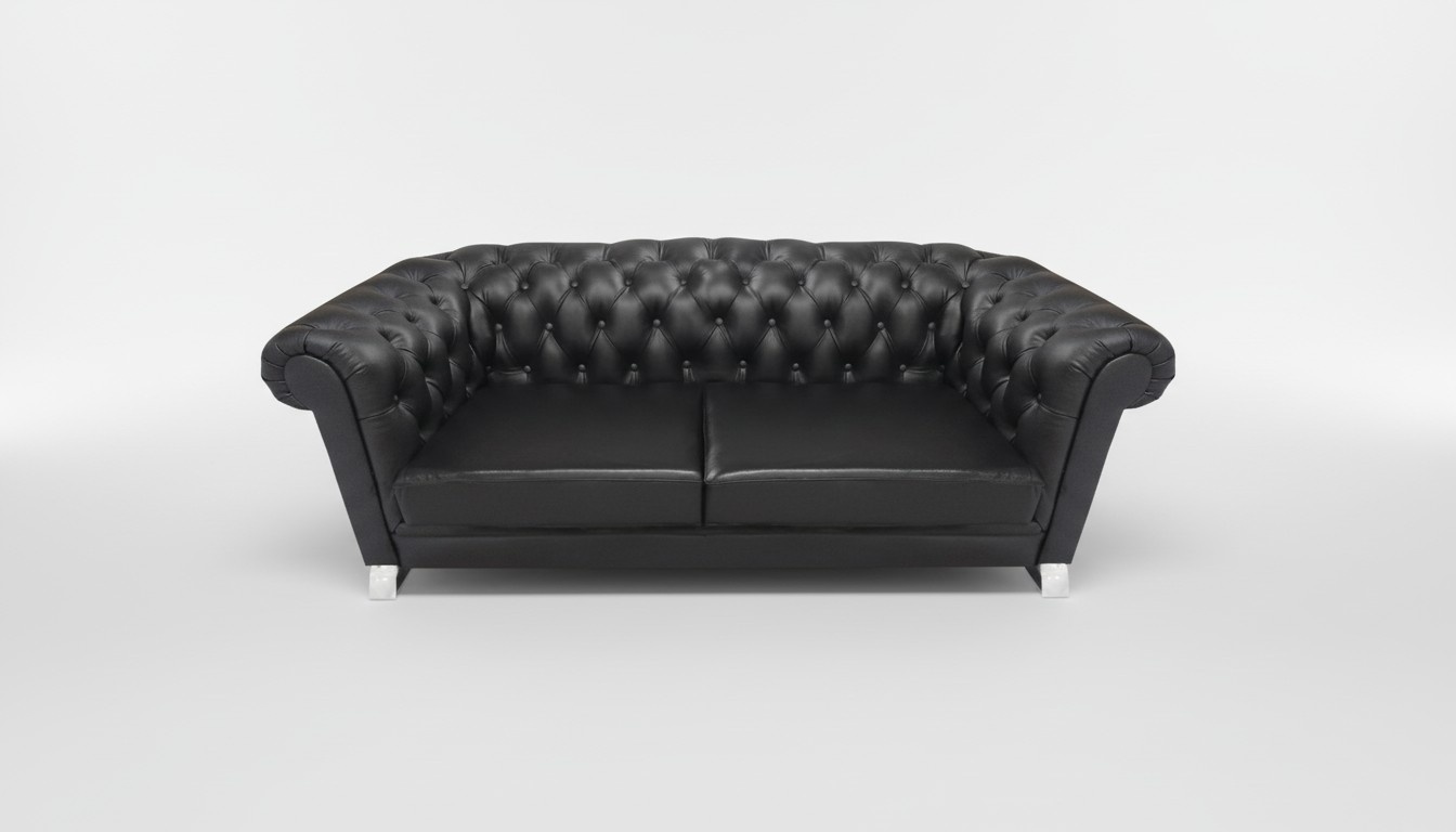 Black Chesterfield Leather Sofa Designer Living Room Upholstered Couch