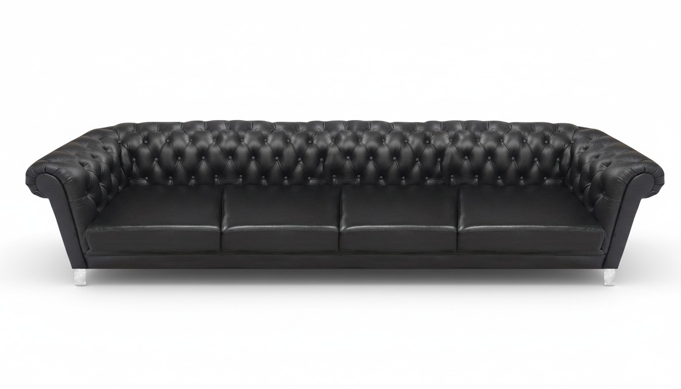 Black Chesterfield Living Room Elegant Upholstered Sofa Designer Leather Couch
