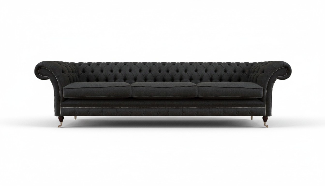 Black Chesterfield upholstered furniture luxurious three-seater sofa 3-seater