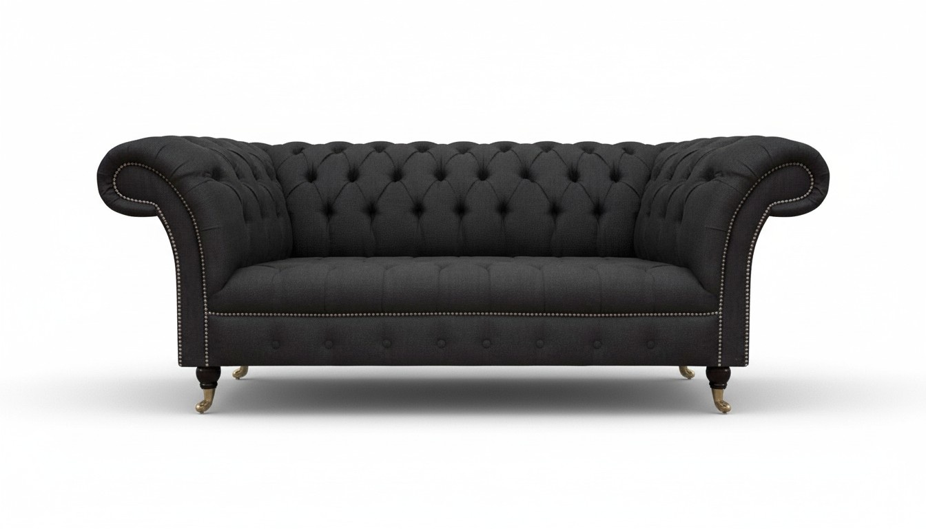 Black Chesterfield Sofa Designer Living Room Elegant Couch 3-Seater