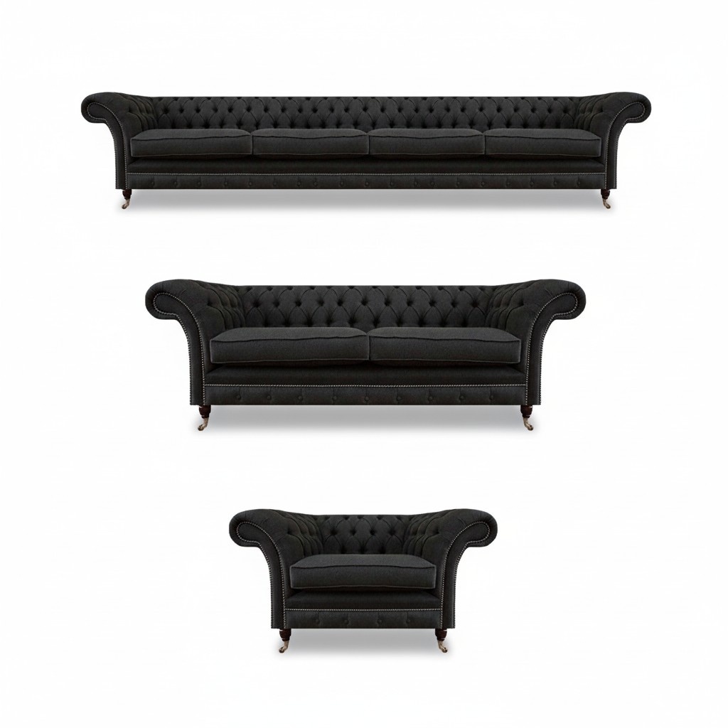 Black Chesterfield sofa set designer two-seater four-seater couch