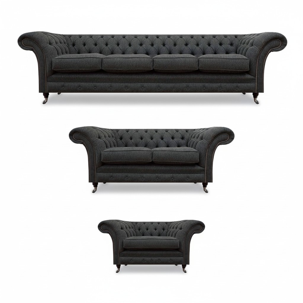 Black Chesterfield sofa set designer four-seater upholstered two-seater