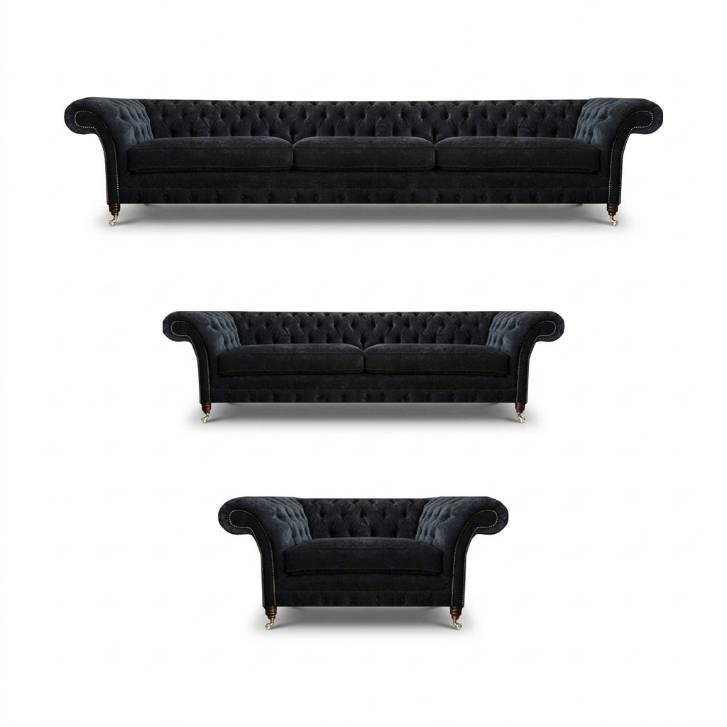 Black Chesterfield sofas designer living room upholstered couches armchairs