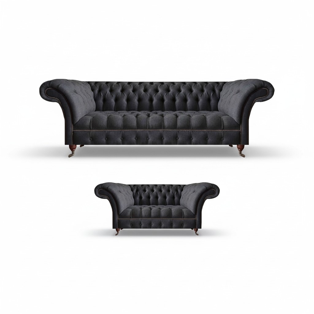 Black Chesterfield couches designer living room upholstered furniture 2-piece set