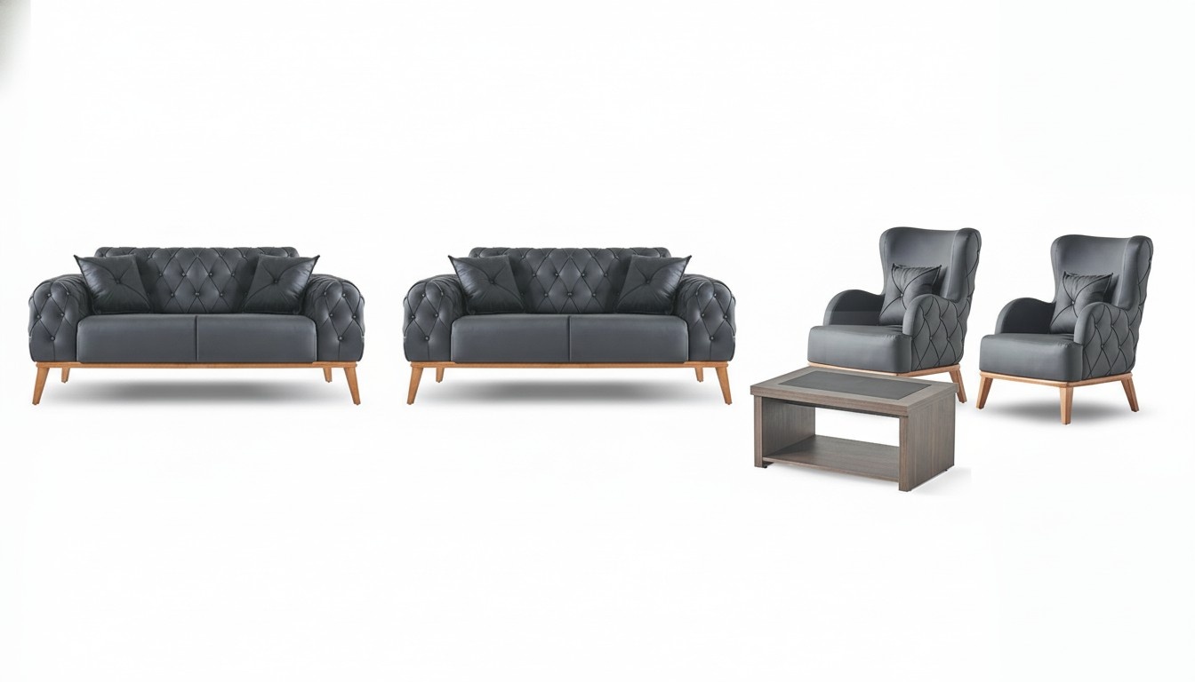 Black Chesterfield office suite elegant 2x 2-seater coffee table