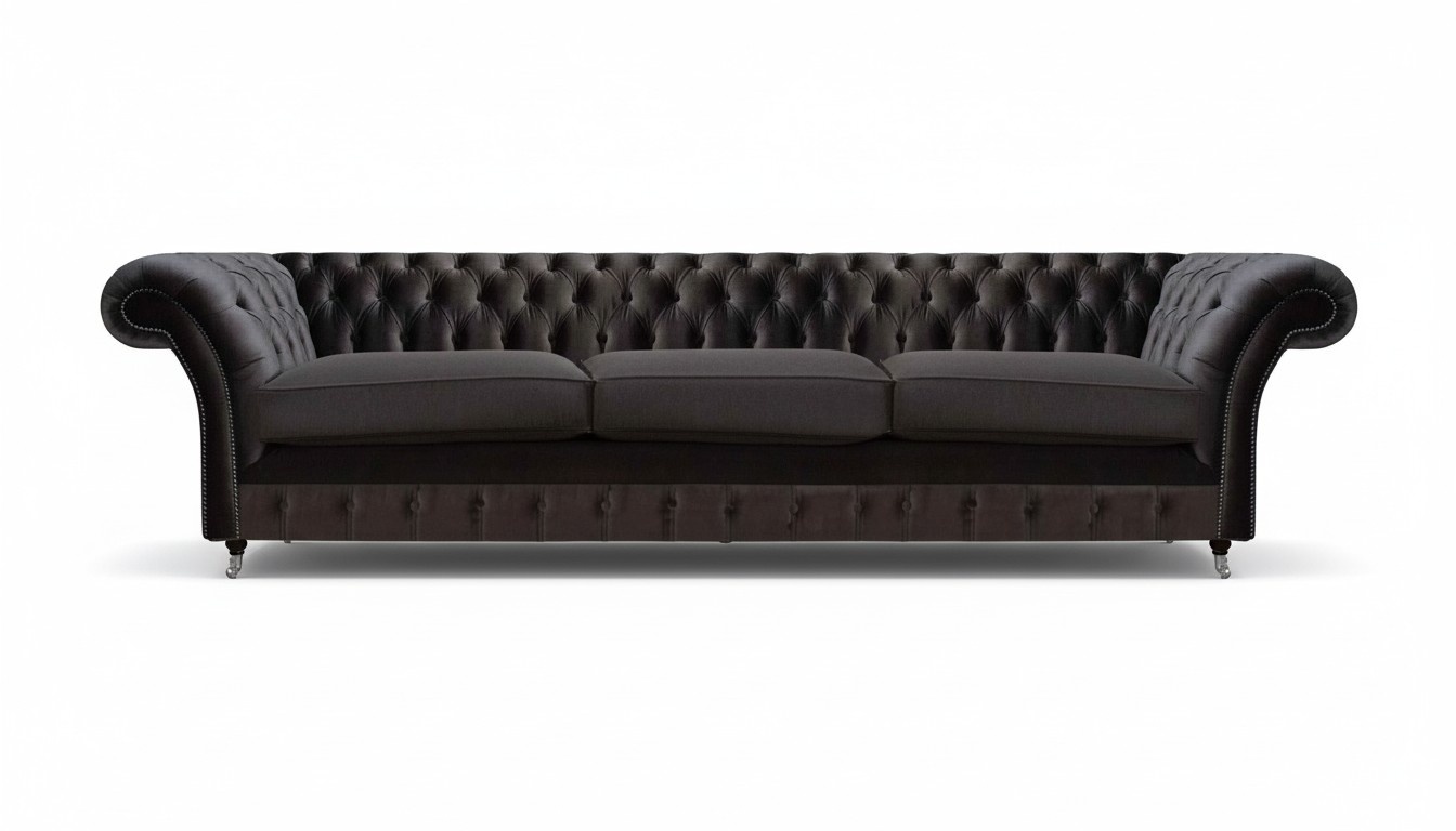 Black Chesterfield textile couch living room seating furniture designer 3-seater