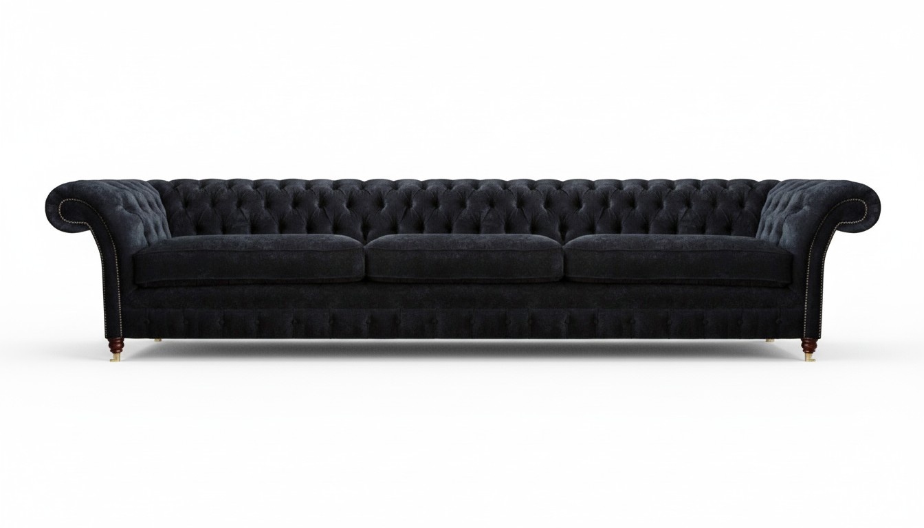Black Chesterfield three-seater sofa luxurious living room couches