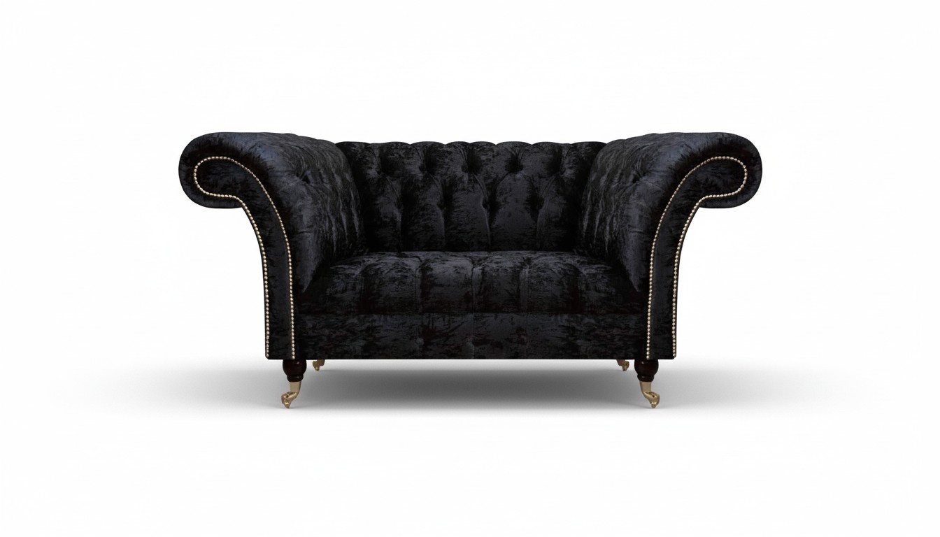 Black Chesterfield two-seater designer living room elegant upholstered sofa