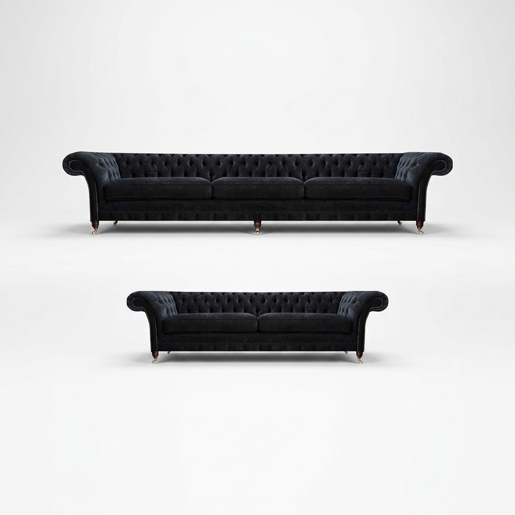 Black Chesterfield upholstered designer living room textile sofas
