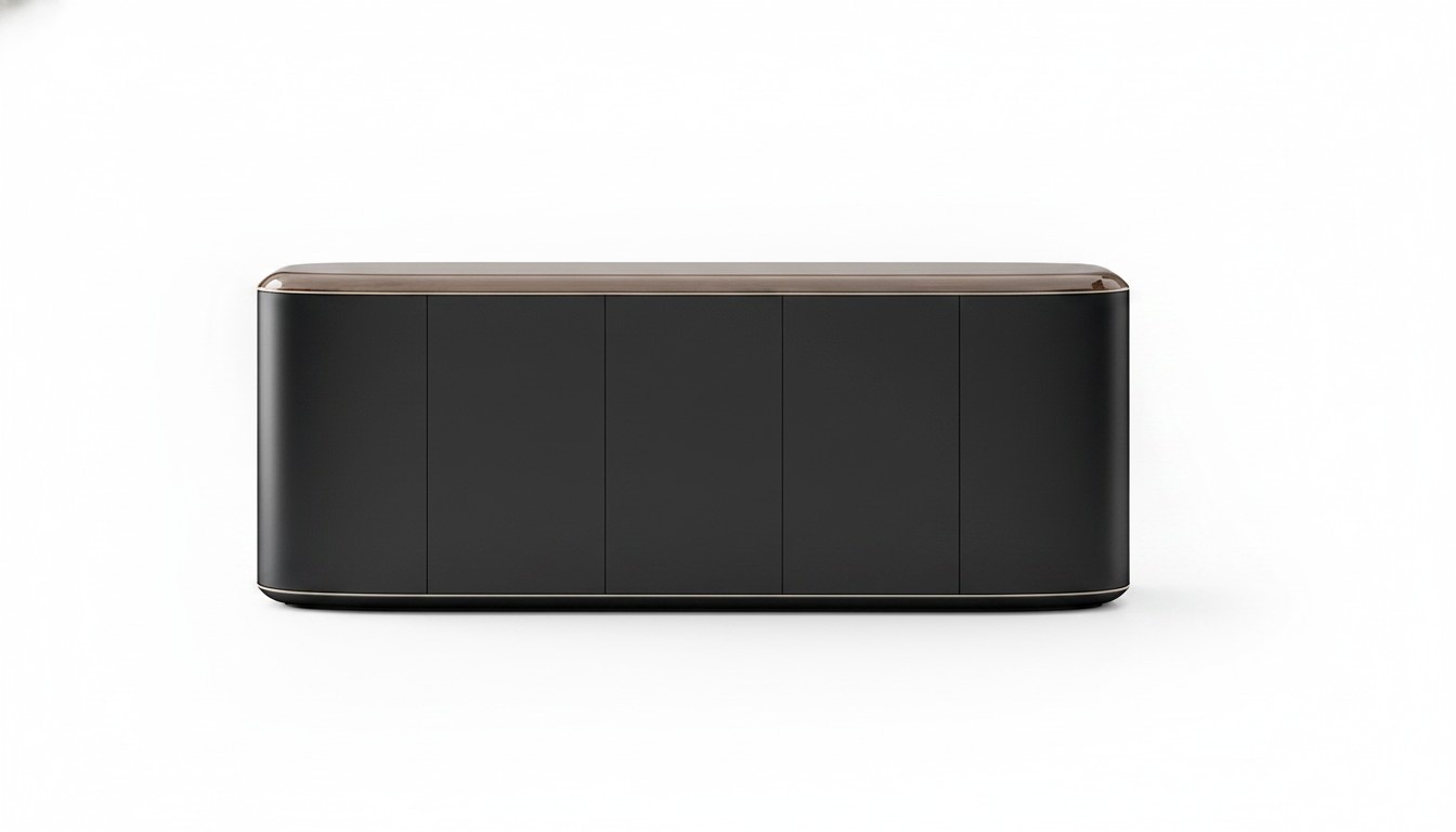 Black console made of wood, modern, stylish, and high-quality.