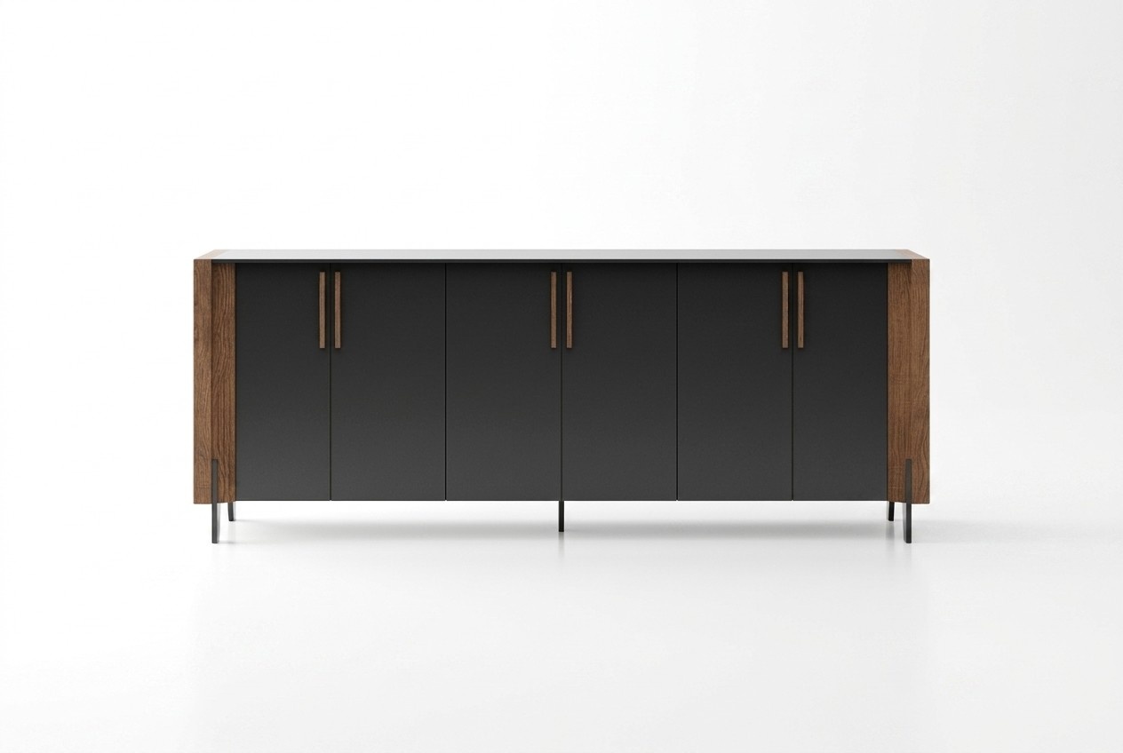 Black wooden console with a modern elegant design.