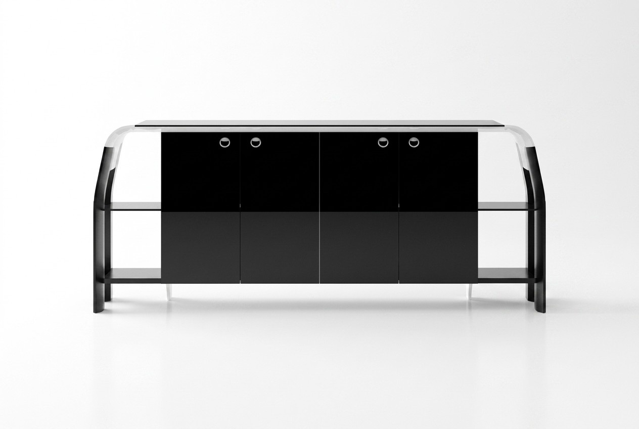 Black wooden console, modern and elegant.
