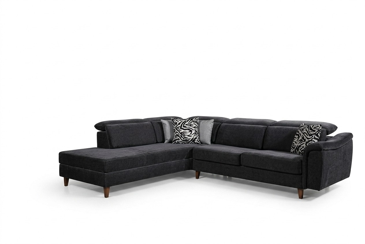 Black upholstered corner sofa L-shape couch living room living area new