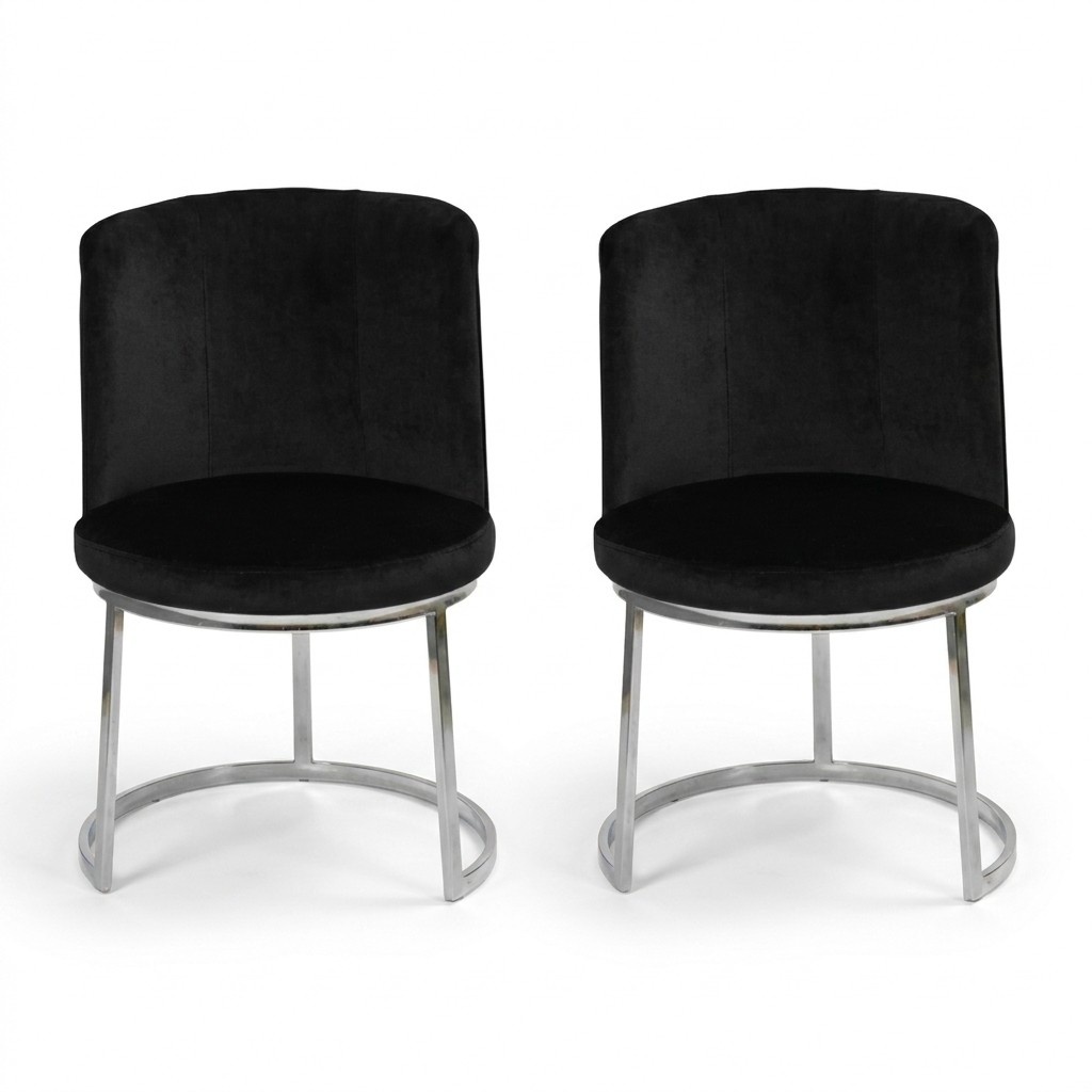 Black designer 2x chairs with stainless steel legs Modern dining room chairs