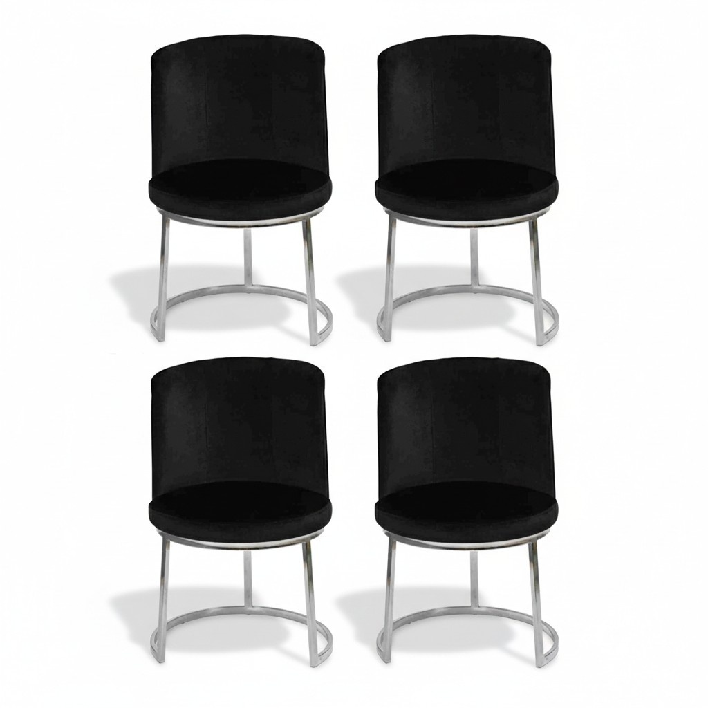 Black designer 4x chairs with stainless steel legs Modern dining room chairs