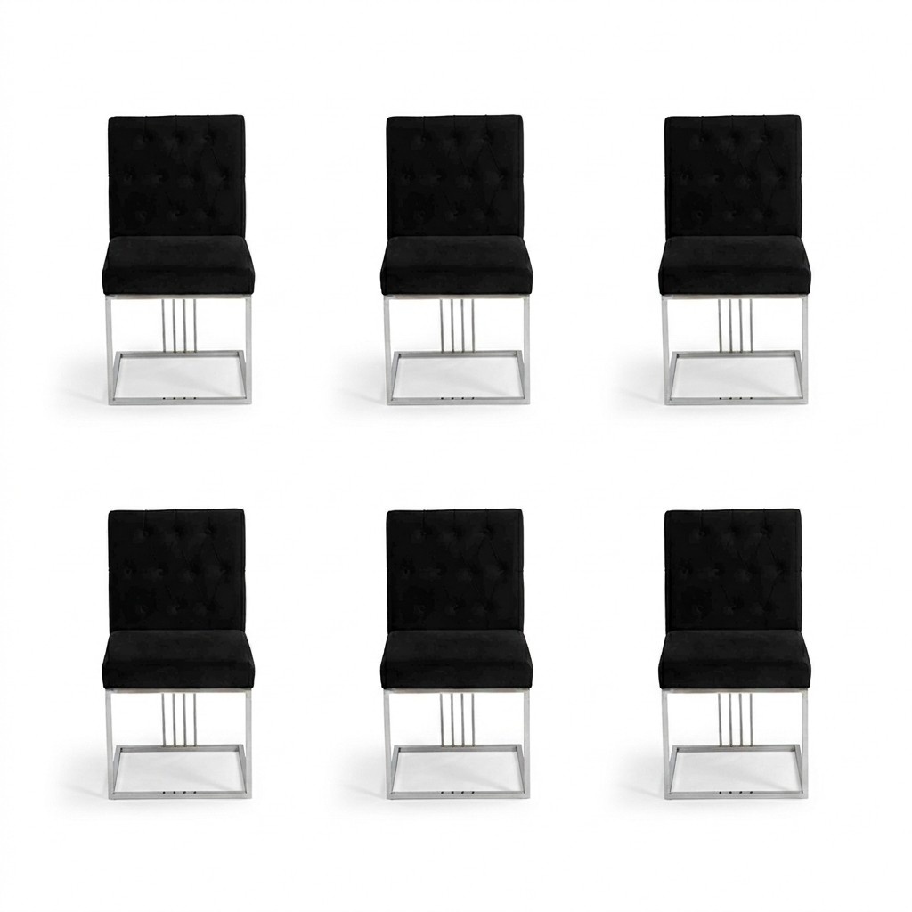 Black dining room 6x chairs armchair designer furniture dining chairs stainless steel chair