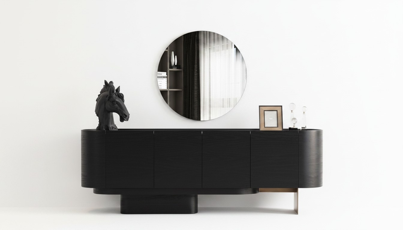 Black Dining Room Furniture Stylish Sideboard With Mirror Wooden Dresser