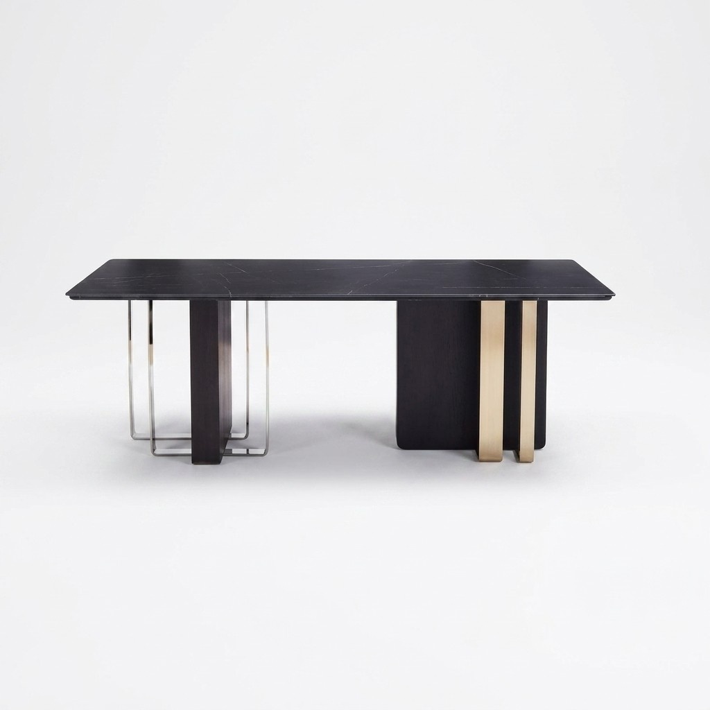 Black Dining Table Rectangular Solid Wood Stainless Steel Designer TABLE