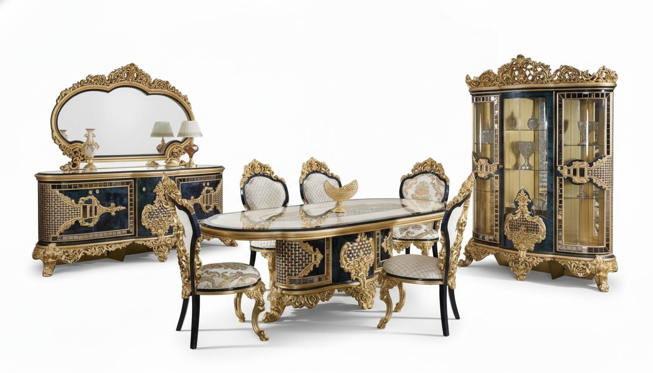 Black-Gold Dining Room Set Dining Furniture Wooden Table 5-piece New