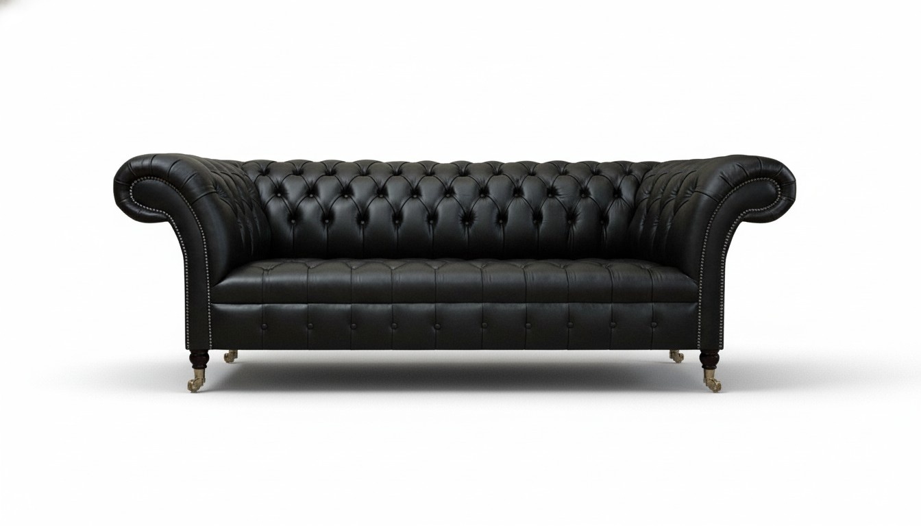 Black Leather Sofa Sofa Three Seater Couch Luxury Chesterfield Designer Furnishings