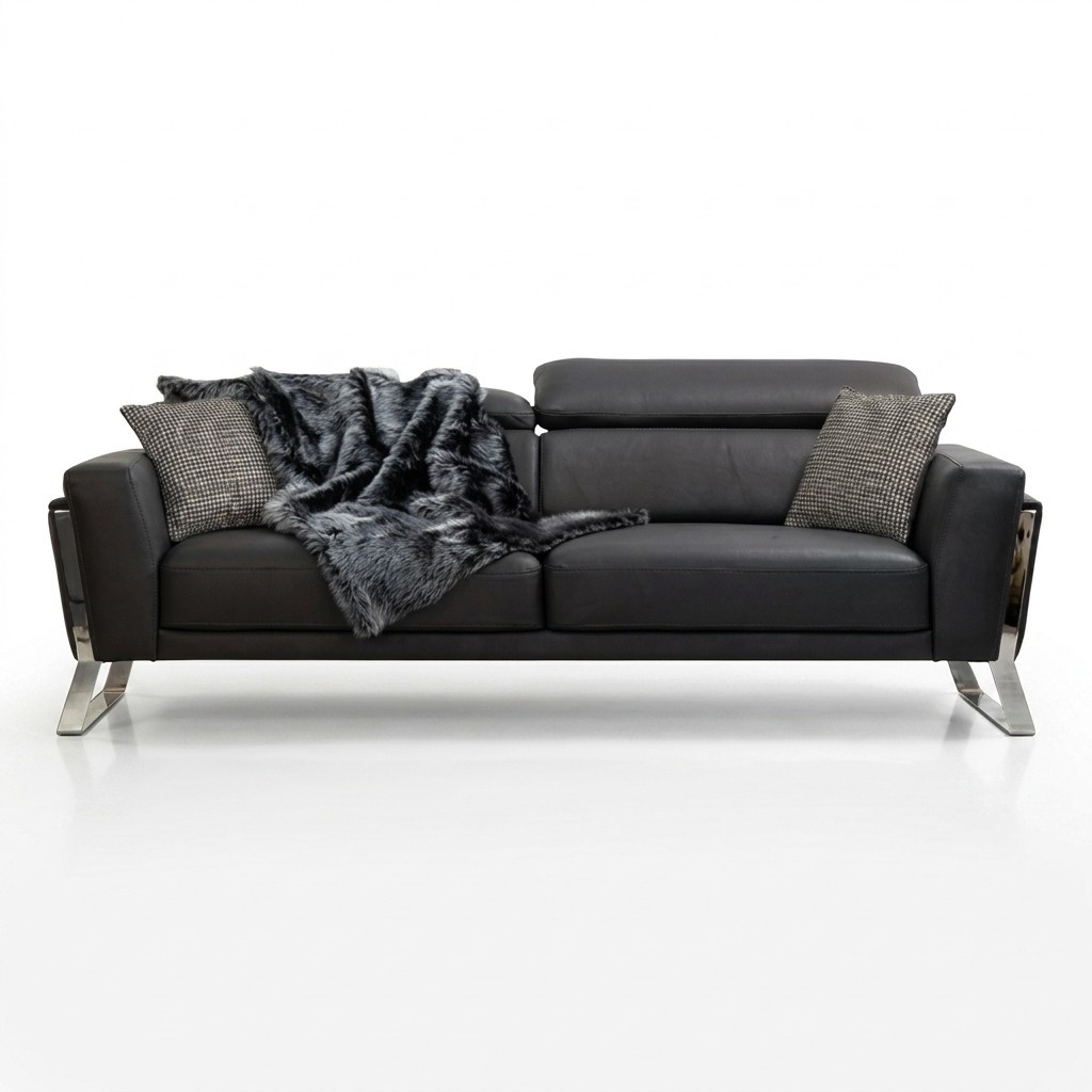 Black living room three seater designer sofa luxury leather 3 seater furniture