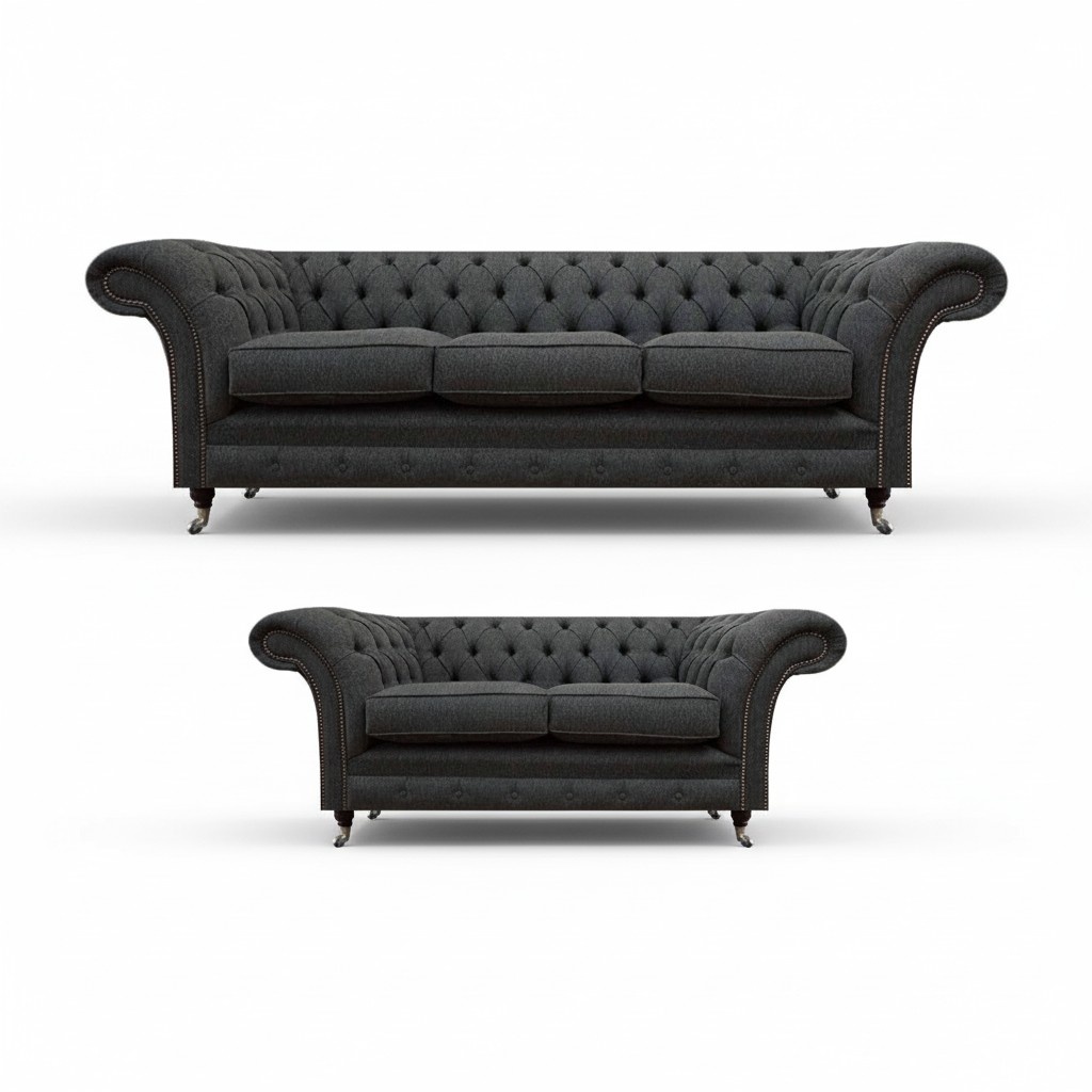 Black living room Chesterfield furniture designer upholstered sofas 2-piece
