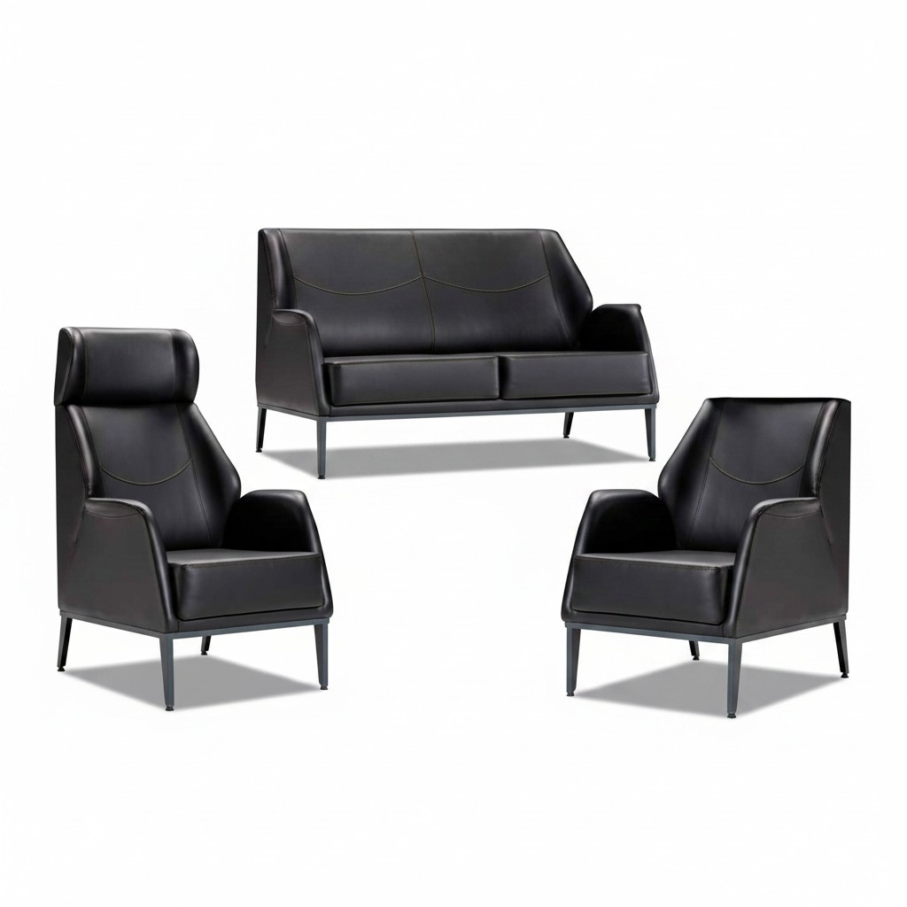 Black living room leather set modern 2-seater 2x armchair 3-piece set