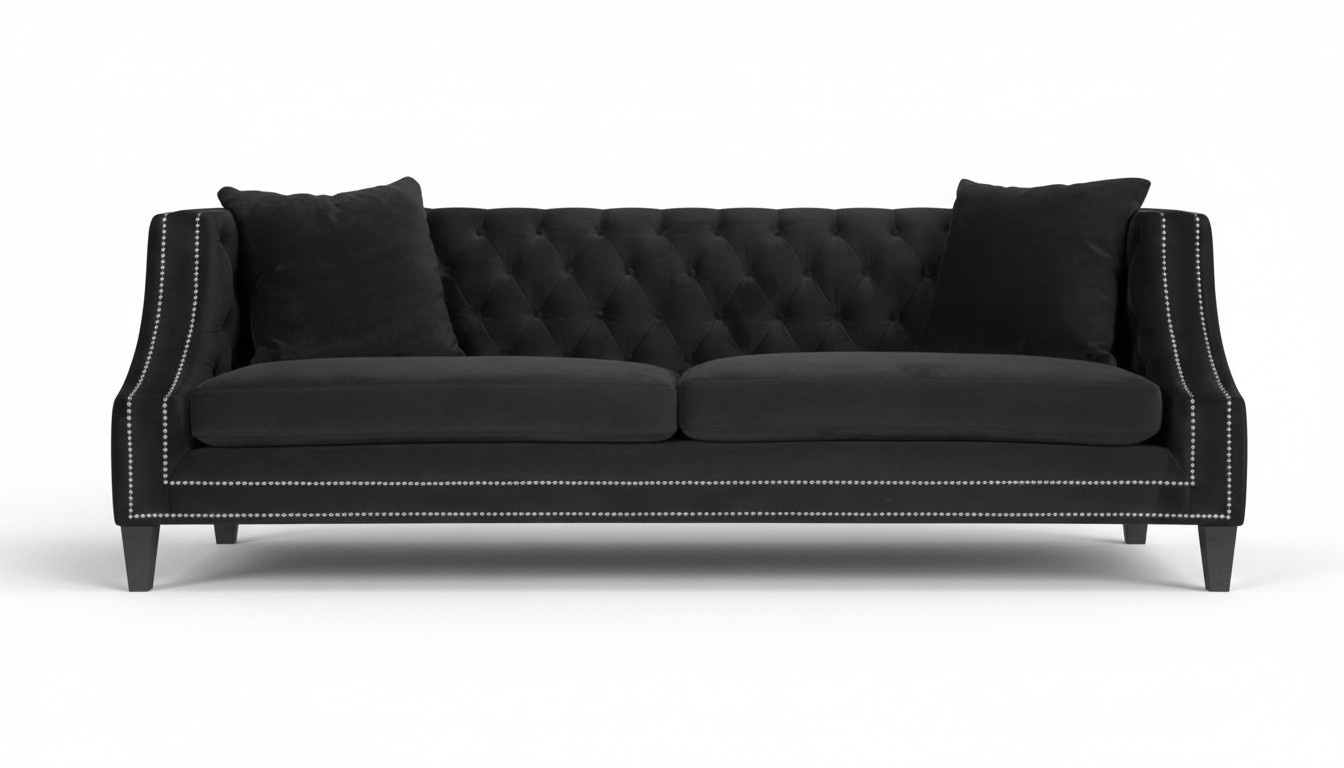 Black luxury sofa two seater couch Chesterfield living room upholstered furniture