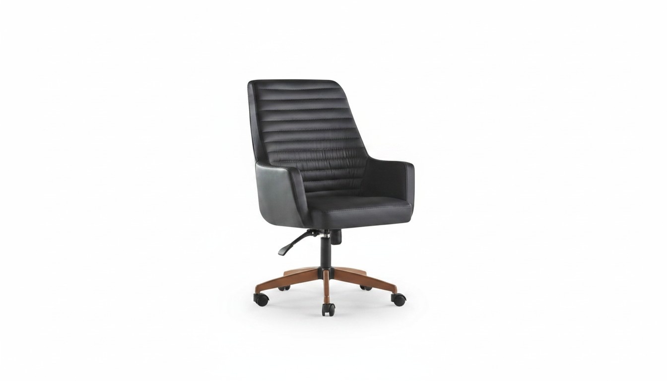 Black office chair office furniture wheels leather stainless steel modern soft