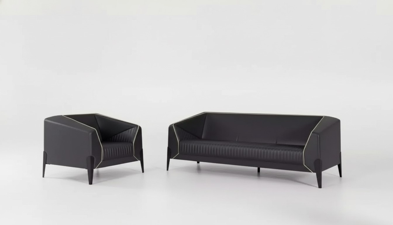 Black office furniture Sofa set Armchair three-seater Complete furniture set