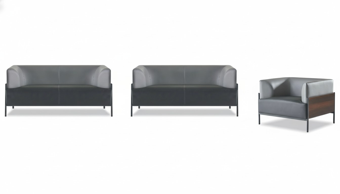 Black office seating set designer 2x artificial leather 2-seater elegant armchair 3-piece set