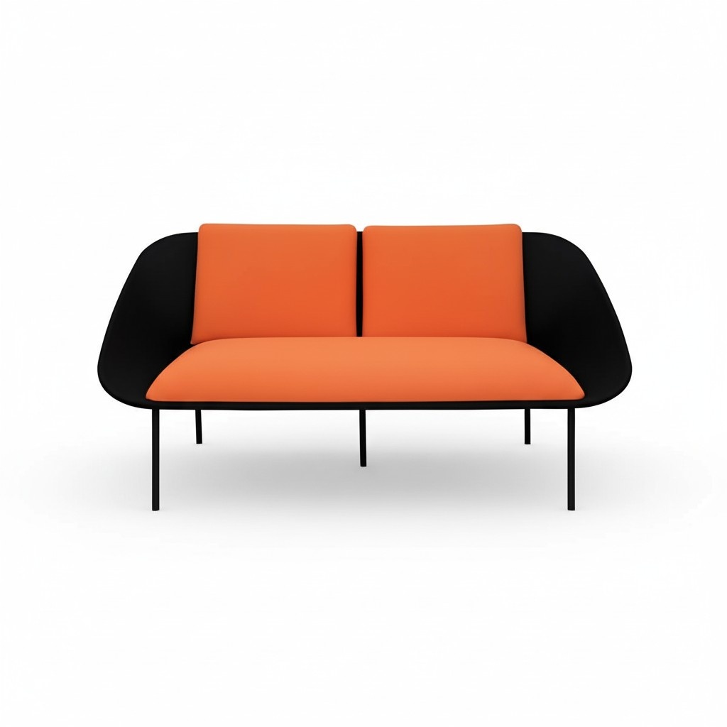 Black and Orange 2 Seater Study Upholstered Modern Couch Textile Sofas