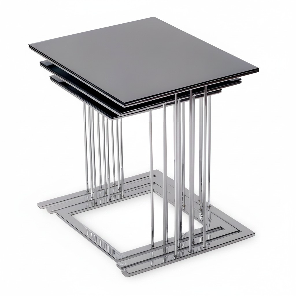 Black wooden side table, modern and elegant.