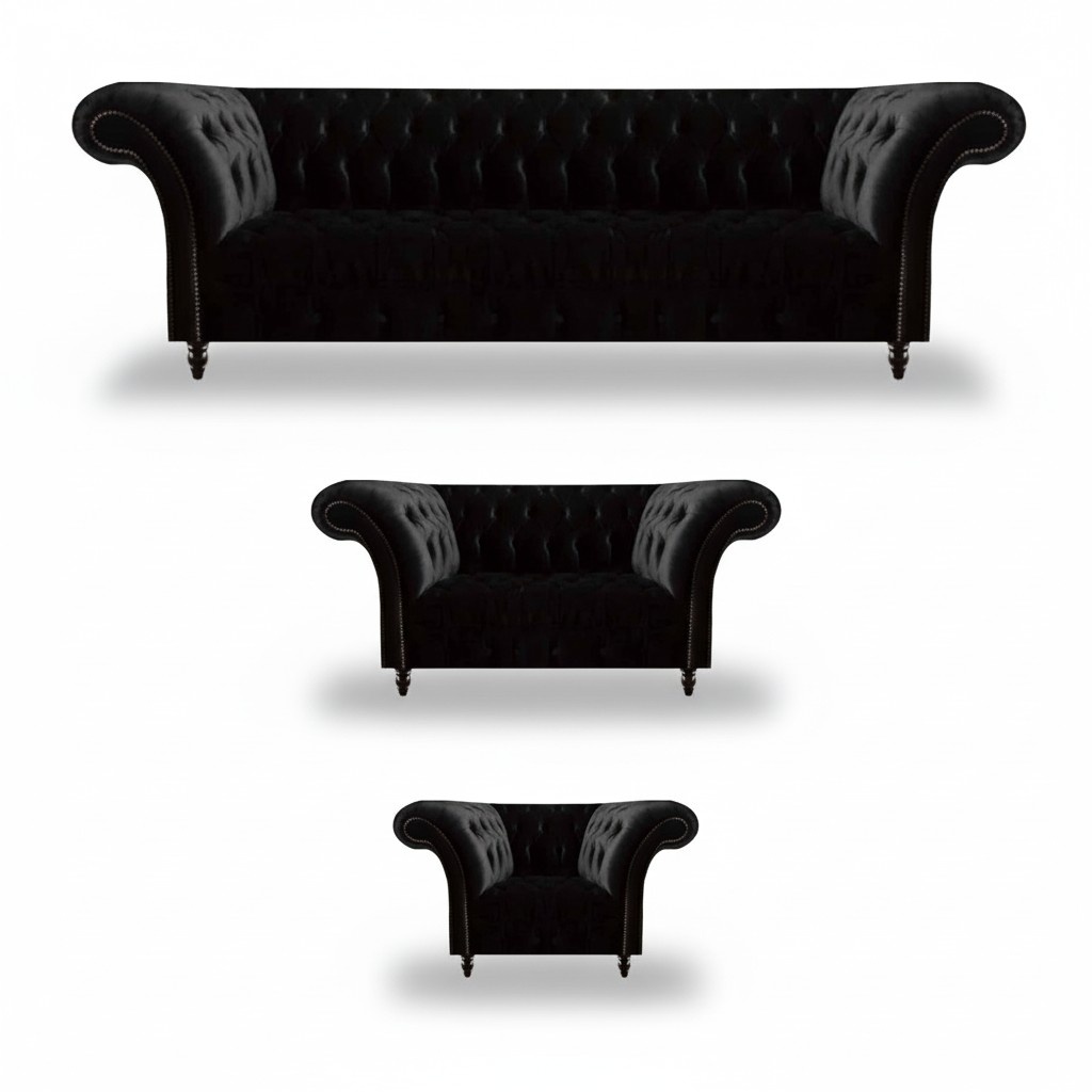 Black textile sofas designer living room luxury seating set furniture 3-piece