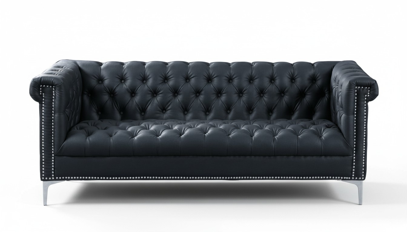 Black Three Seater Chesterfield Modern Design Couches Leather Sofa Designer Furniture