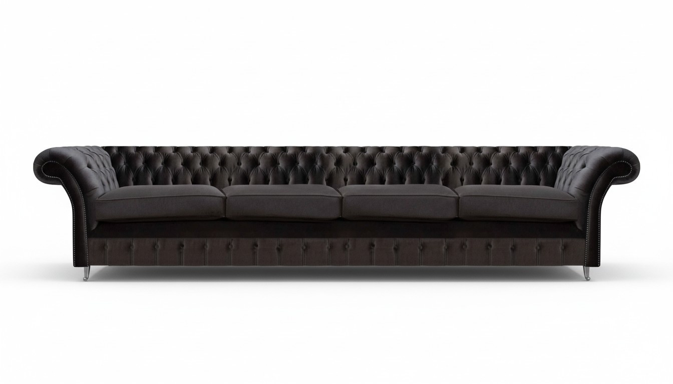Black Chesterfield Upholstered Sofa 4-Seater Elegant Couch Modern Seating Furniture