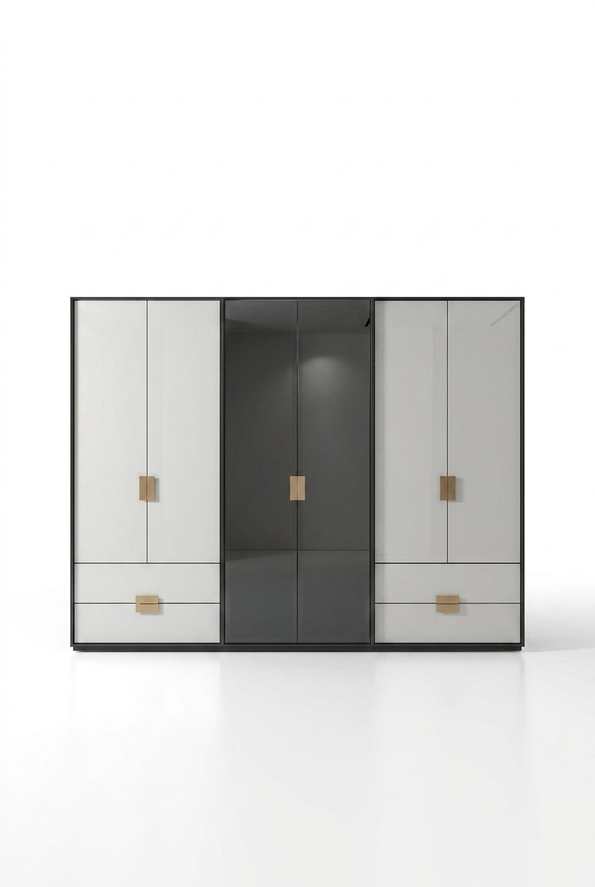Black and white bedroom wardrobe Modern 6-door wardrobe