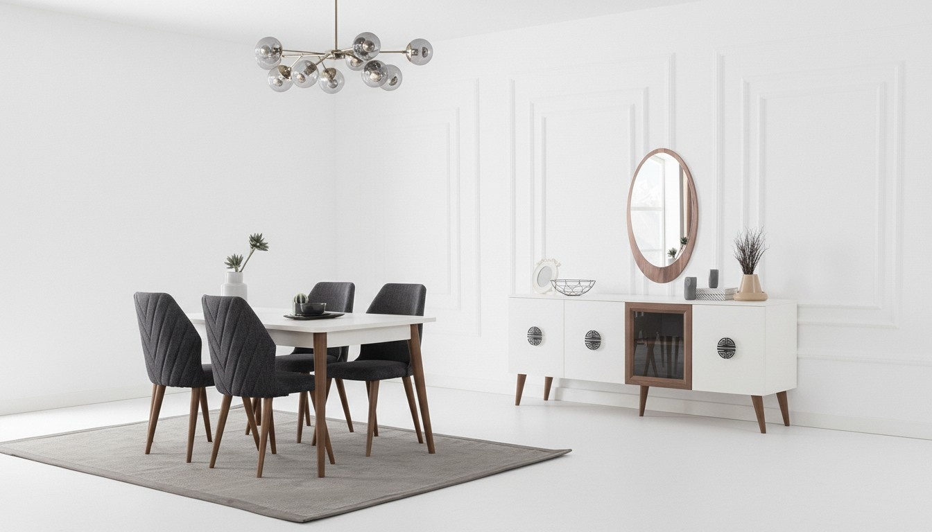 Black-White Dining Room Furniture Designer Sideboard Luxury Dining Table Chairs